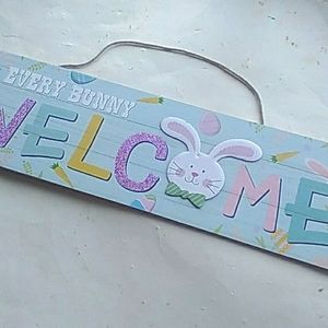 Easter Welcome Bunny Rabbit Hanging Wall Sign Decor Door 15" x 10.75" Egg Hunt